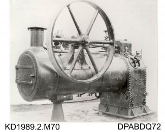 Photograph, black and white, showing a stationary engine, built by Tasker and Co, Waterloo Foundry, Anna Valley, Abbotts Ann, Hampshire