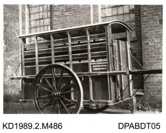 Photograph, black and white shoing a horse wagon, for LtCol A C Nicholson, built by Tasker and Co, Waterloo Foundry, Anna Valley, Abbotts Ann, Hampshire