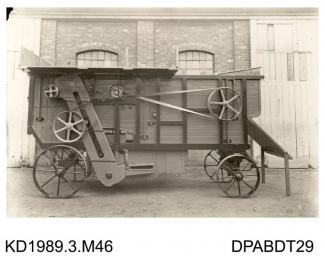 Photograph, black and white, showing a thrashing machine, built by Tasker and Co, Waterloo Foundry, Anna Valley, Abbotts Ann, Hampshire