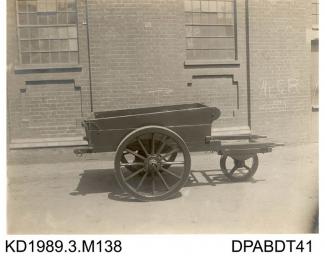Photograph, black and white, showing a Robbin hand cart, Tasker and Co, Waterloo Foundry, Anna Valley, Abbotts Ann, Hampshire, 1914-18