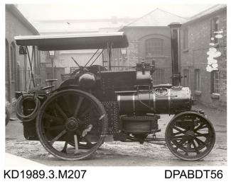 Photograph, black and white, showing a ploughing engine, for Walter T Ware, Manningford, Wiltshire, built by Tasker and Co, Waterloo Foundry, Anna Valley, Abbotts Ann, Hampshire