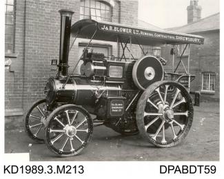 Photograph, black and white, showing a traction engine, class B2, for J B Blower, built by Tasker and Co, Waterloo Foundry, Anna Valley, Abbotts Ann, Hampshire