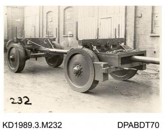Photograph, black and white, showing a timber carriage, 12 ton, for Chivers, built b y Tasker and Co, Waterloo Anna Valley, Abbotts Ann, Hampshire