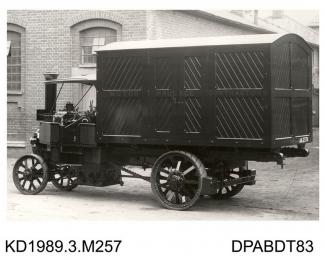 Photograph, black and white, showing a 5 ton steam wagon, built by Tasker and Co, Waterloo Foundry, Anna Valley, Abbotts Ann, Hampshire