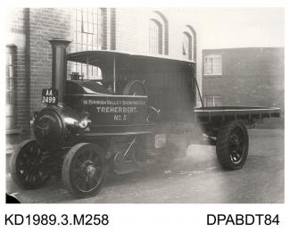 Photograph, black and white, showing a steam wagon, for Rhondda Valley Breweries, Treherbert, Treorchy, Mid Glamorgan, Wales, built by Tasker and Co, Waterloo Foundry, Anna Valley, Abbotts Ann, Hampshire