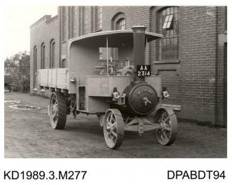 Photograph, black and white, showing a steam wagon, Little Giant, for Siggers, built by Tasker and Co, Waterloo Foundry, Anna Valley, Abbotts Ann, Hampshire