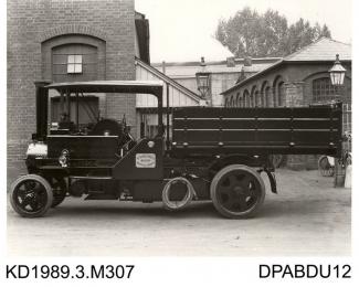 Photograph, black and white, showing a steam wagon for Forfar County Council, Forfarshire, Scotland, built by Tasker and Co, Waterloo Foundry, Anna Valley, Abbotts Ann, Hampshire