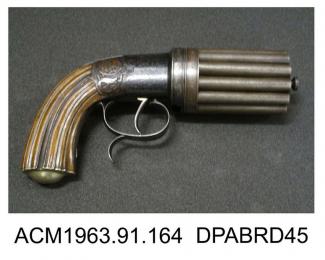 Pepperbox, revolver with 18 barrels, .31ins caliber, made in Liege, Belgium, mid 19th century
