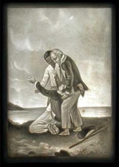 Lithophane Two men ministering to, or murdering, a third