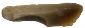 Early Neolithic flint notched blade, denticulate. From Silkstead, Otterbourne, Hampshire.