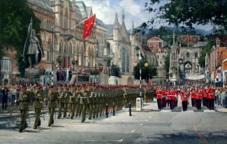 Print from original painting of 'Adjutant General's Corps Freedom Parade' by Anthony Cowland, 2008.