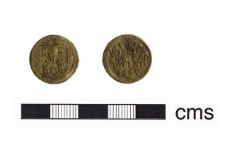 Token, copper alloy, issued at Winchester, Hampshire, 1669.