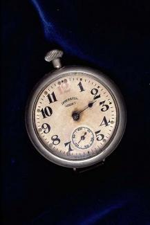 Wrist watch, pocket watch which probably had a wrist strap, from Robert H Ingersoll and Bro, London and New York, United States c1916