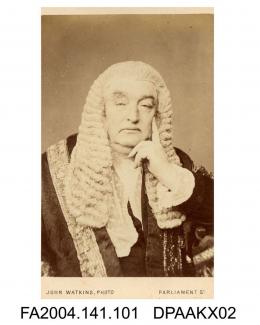 Photograph, Sir W M James, Vice Chancellor, head and shoulders, in legal dress, taken by John Watkins of Londonvol 1, page 16 - Judges and others before whom portions of Proceedings heard