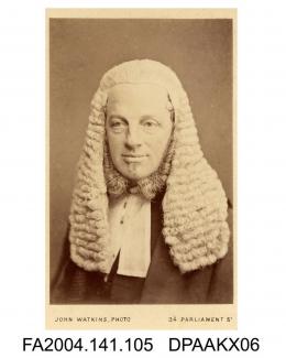 Photograph, Mr Justice Brett, head and shoulders, in legal dress, taken by John Watkins of Londonvol 1, page 16 - Judges and others before whom portions of Proceedings heard