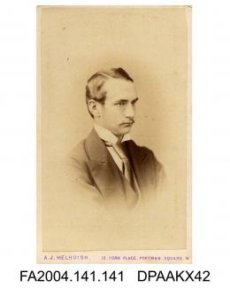 Photograph, vignette, Mr Geare (junior?), clerk, head and shoulders, taken by A. J. Melhuish of Londonvol 1, page 19