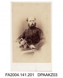 Photograph, vignette, Adjutant Graham of the 6th Dragoon Guards, seated wearing uniform, taken by A de Niceville of Exetervol 1, page 27 - Military Witnesses for the Defendants