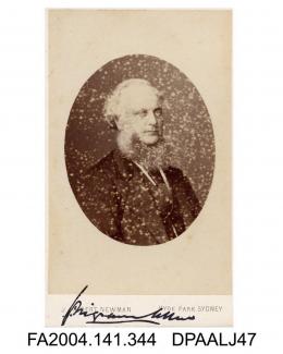 Photograph, oval, The Hon. George Wigram Allen, Speaker in the New South Wales parliament, Australia, head and shoulders, taken by J Hubert Newman of Sydney, Australiavol 1, page 41 - In R v C Witnesses for Prosecution