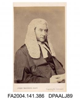 Photograph, Lord Justice Selwyn, head and shoulders, wearing legal dress and wig, taken by John Watkins of Londonvol 1, page 49 - Counsel for 'Claimant' on various occasions