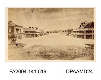 Copy photograph, the floods in the main street of Wagga Wagga, showing the Australian Joint Stock Bank on the left. Possibly 1870. Copy photograph made by The London Stereoscopic and Photographic Company, Londonvol 1, page 62 - Views connected with the