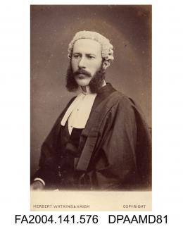 Photograph, Mr Cooper Wyld, barrister, seated wearing legal dress, taken by Herbert Watkins and Haigh of London
vol 1, page 68 - Regina v Castro
