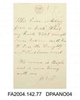 Photograph, inscription by the Claimant. Used as exhibit D33 in the Tichborne trials 1871-1874vol 2, page 77