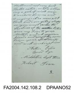 Photograph, second page of a letter from Arthur Orton to Miss Mary Ann Loader, 25 December 1852vol 2, page 108