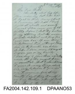 Photograph, first page of the first letter written by the Claimant to the Dowager Lady Tichborne, 17 January 1866vol 2, page 109