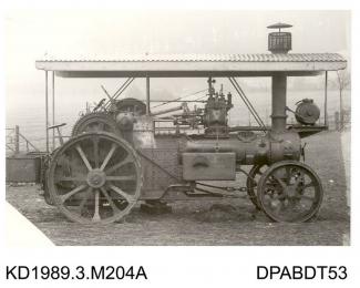Photograph, black and white, showing a straw burner, B2 engine, for Lavy and Company, London, built by Tasker and Co, Waterloo Foundry, Anna Valley, Abbotts Ann, Hampshire