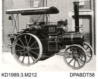 Photograph, black and white, showing a traction engine, class B2, for W A Baldock and Sons, built by Tasker and Co, Waterloo Foundry, Anna Valley, Abbotts Ann, Hampshire