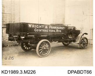 Photograph, black and white, showing a steam wagon, for Wright and Pankhurst, built by Tasker and Co, Waterloo Foundry, Anna Valley, Abbotts Ann, Hampshire