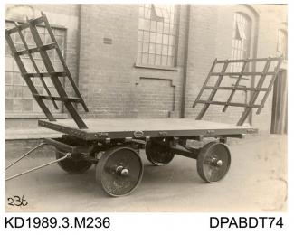 Photograph, sepia, showing a four wheeled cart, built by Tasker, Waterloo Iron Works, Anna Valley, Abbotts Ann, Hampshire