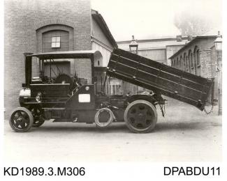 Photograph, black and white, showing a steam wagon for Forfar CC, Forfarshire, Scotland, built by Tasker and Co, Waterloo Foundry, Anna Valley, Abbotts Ann, Hampshire
