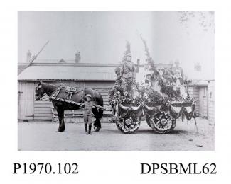 Photograph, sepia, showing a decorated cart for a local carnival, Alton, Hampshire, 1900