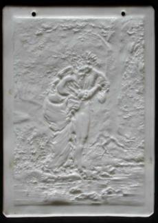 Lithophane Young couple in medieval dress crossing a stream