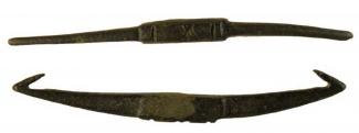 Copper-alloy harbick. From BS 1965-71, Brook Street site, Winchester, Hampshire.