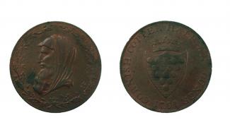 Halfpenny token, copper alloy, issued at Cornwall, 1791.