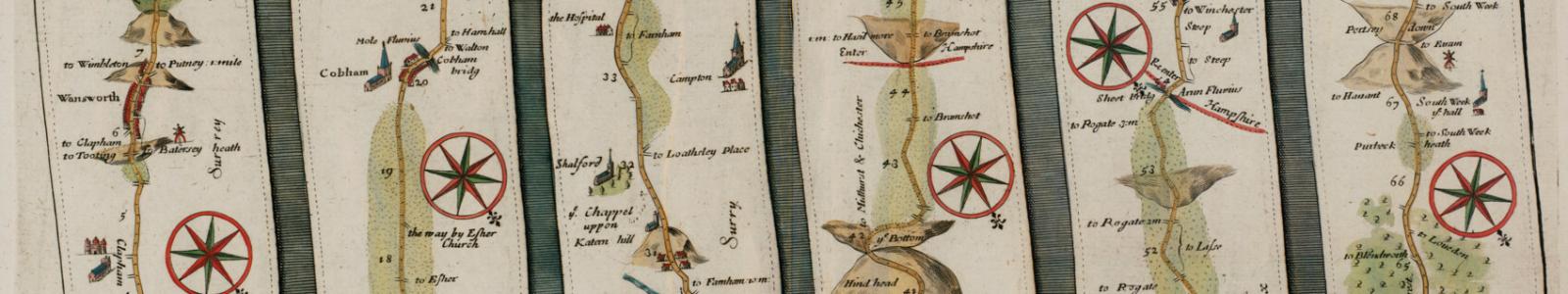 Strip Map, Surrey to Portsmouth, 1720